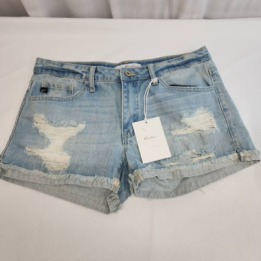 KanCan Size Large Light Wash Distressed Denim Jean Shorts N5